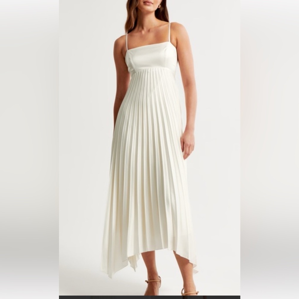 Abercrombie & Fitch Cream Pleated Midi Dress